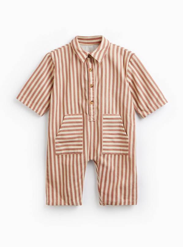Brown Striped Button Up Romper 3-6 months